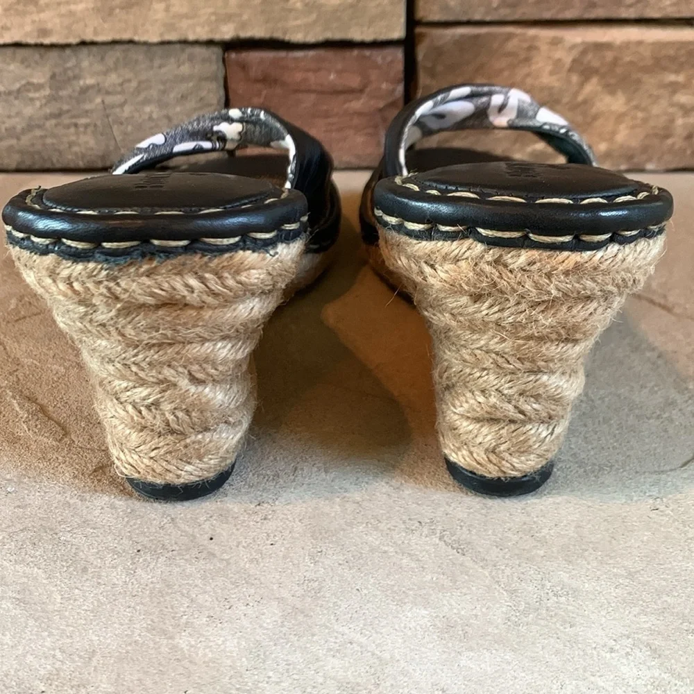 Born sz 8 leather and cloth black and white espadrilles.
